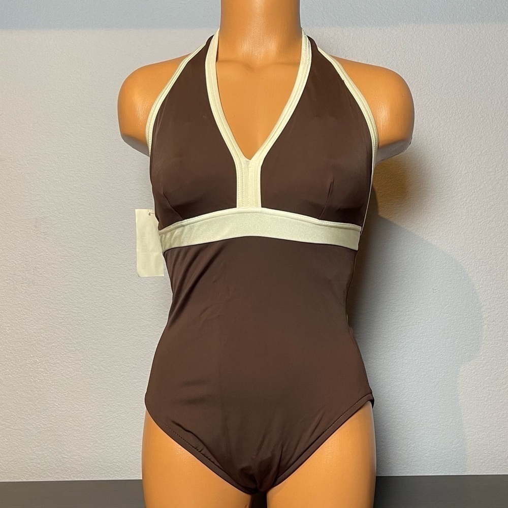Inc Chocolate V-Neck Halter One Piece with High Back (SW21)